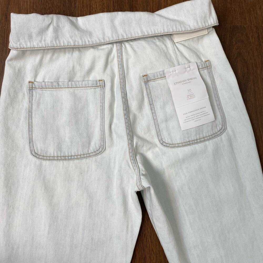 Jonathan Simkhai Organic Light Blue Henley Tie Waist Straight Leg Jeans Sz 30 - Picture 8 of 12